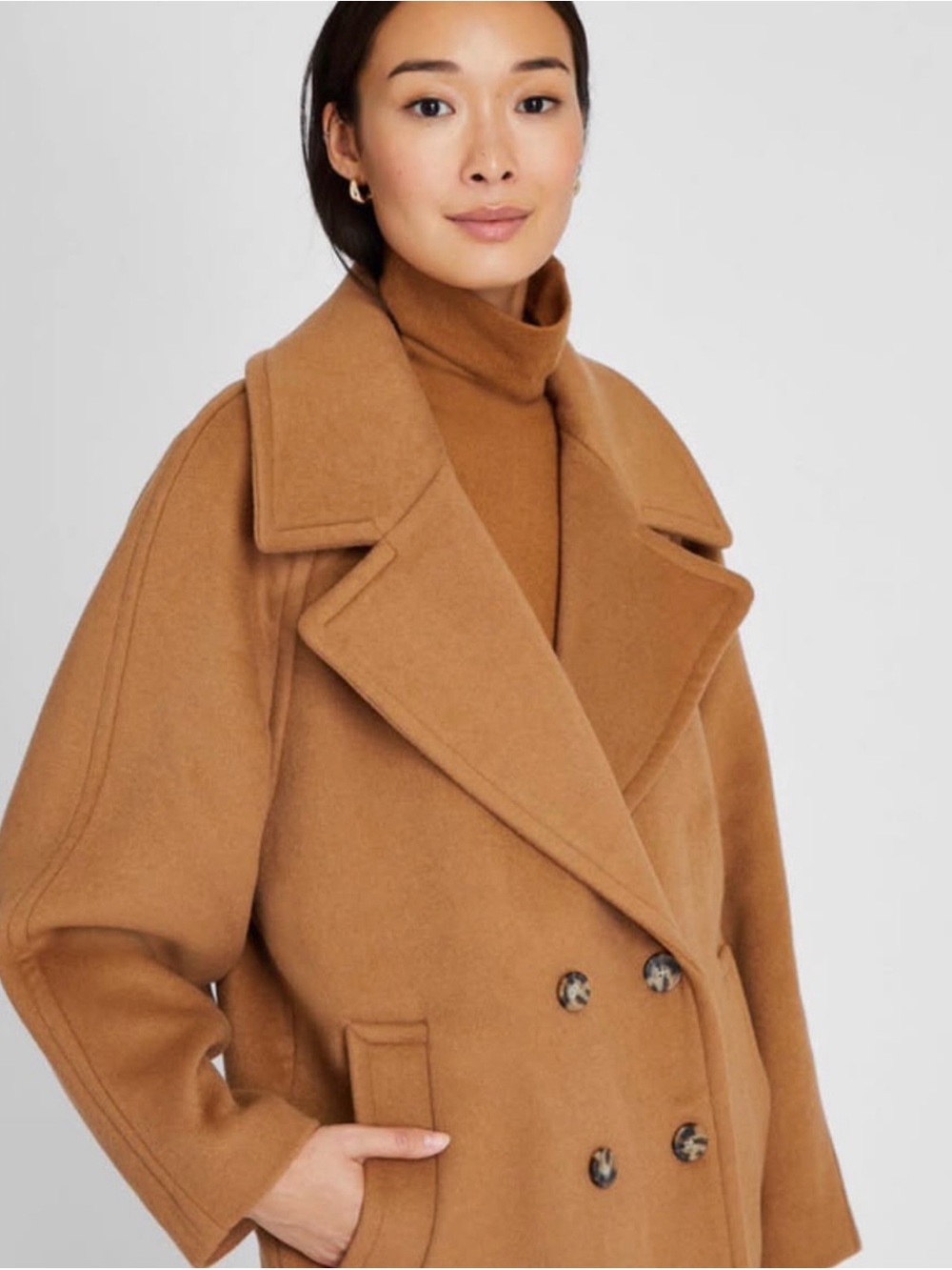Club Monaco Camel Double-Breasted Pea Coat